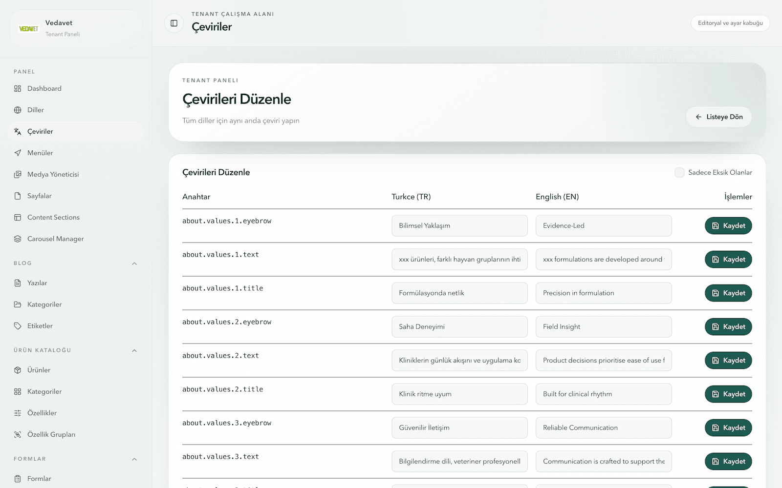 Kompanse CMS desktop ekran görüntüsü 1